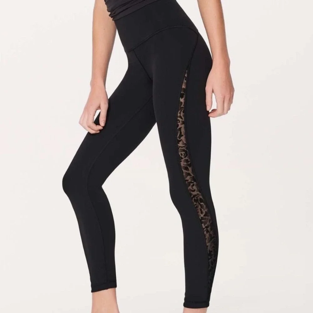 Lululemon Meant To Move 7/8 Tight Women's 8 Black Floral Velvet Mesh Active Yoga